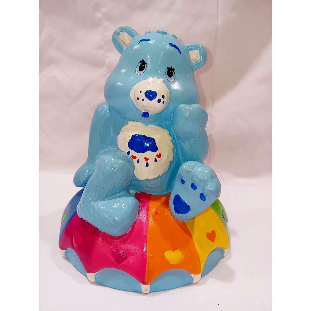 Care Bear Ceramic Grumpy Bear Coin Piggy Bank Vtg 80s TCFC Sitting On Umbrella